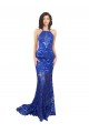 High Neck Long Open Back Lace Bridesmaid Dress with Train UK