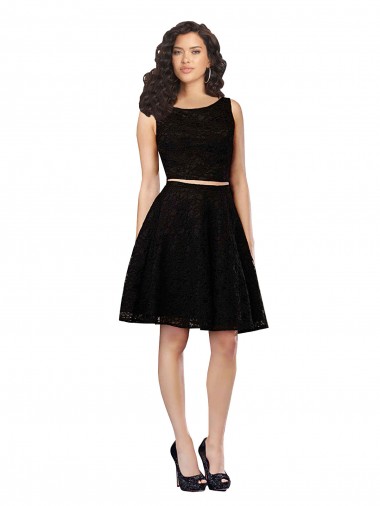 Two Piece Short Lace Bridesmaid Dress with Jewel Neckline UK