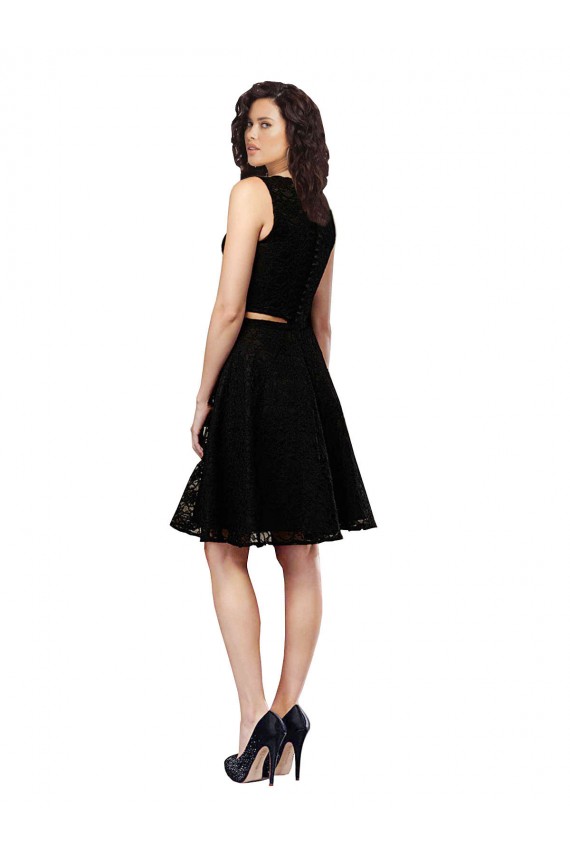 Two Piece Short Lace Bridesmaid Dress with Jewel Neckline UK
