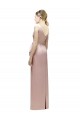 Sleeveless V-Neck Long Satin Bridesmaid Dress with Draped Bodice and Tiered Bow UK