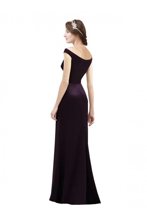 Off The Shoulder Long Satin Bridesmaid Dress with Asymmetrical Pleated Bodice UK
