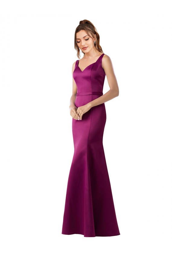 Fitted Sexy Open Back Satin Bridesmaids Dress with Floral Details UK