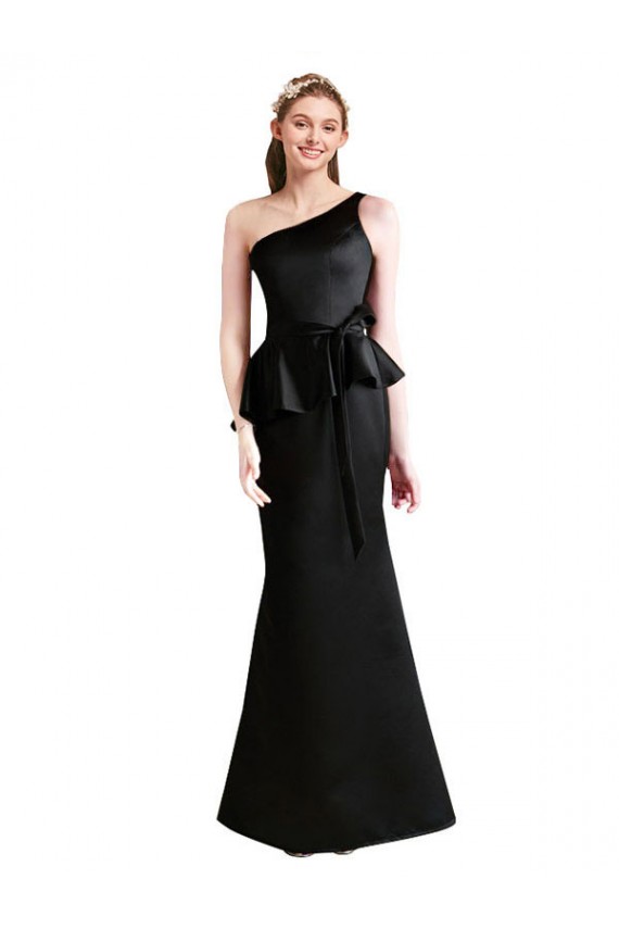 Long One Shoulder Satin Bridesmaid Dress with Bow Ties UK