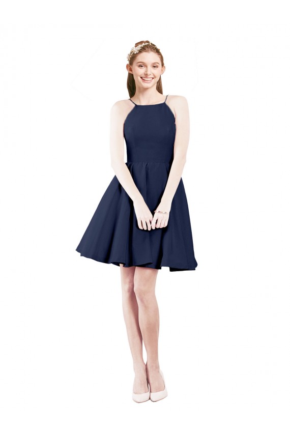 Halter Neck Short Knee Length Satin Bridesmaid Dress UK