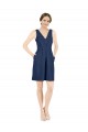 Deep V-Neck Short Knee Length Satin Bridesmaid Dress with Slimming Pleats UK