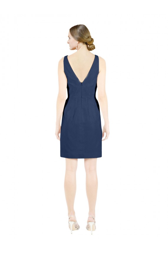Deep V-Neck Short Knee Length Satin Bridesmaid Dress with Slimming Pleats UK