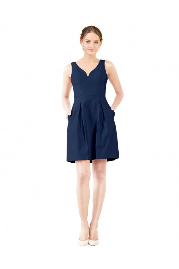 V-Neck A-Line Satin Bridesmaid Dress with Pockets UK