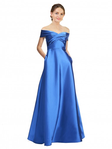 Sleeveless Off the Shoulder Ball Gown Satin Bridesmaid Dress UK
