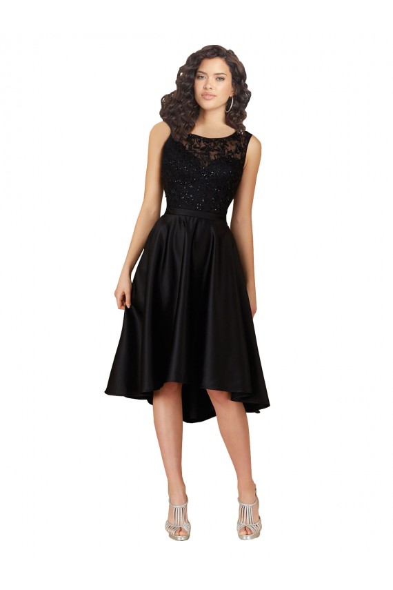 Short High Low Satin Bridesmaid Dress with a Beaded and Embroidered Bodice UK