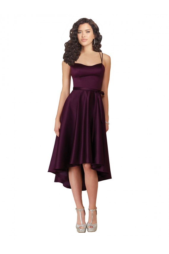 Elegant High Low Satin Bridesmaid Dress with Criss Cross Back UK