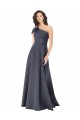 Rouched One Shoulder Floor Length Satin Bridesmaid Dress with Bow UK