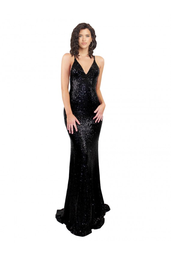 Sleek Fishtail Shaped Open Back Sequin Bridesmaid Dress UK
