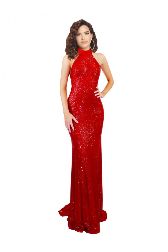 Halter High Neck Mermaid Open Back Sequin Bridesmaid Dress UK