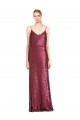 High Neck Halter Long Slim Sequin Bridesmaid Dress with V-Neck and Blouson Bodice UK