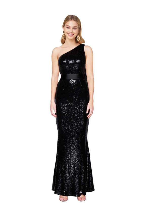 Draped One Shoulder Long Full Length Sequin Bridesmaid Dress UK