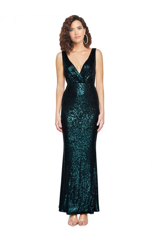 V-Neck Full Length Sequin Bridesmaid Dress with Draped Back UK