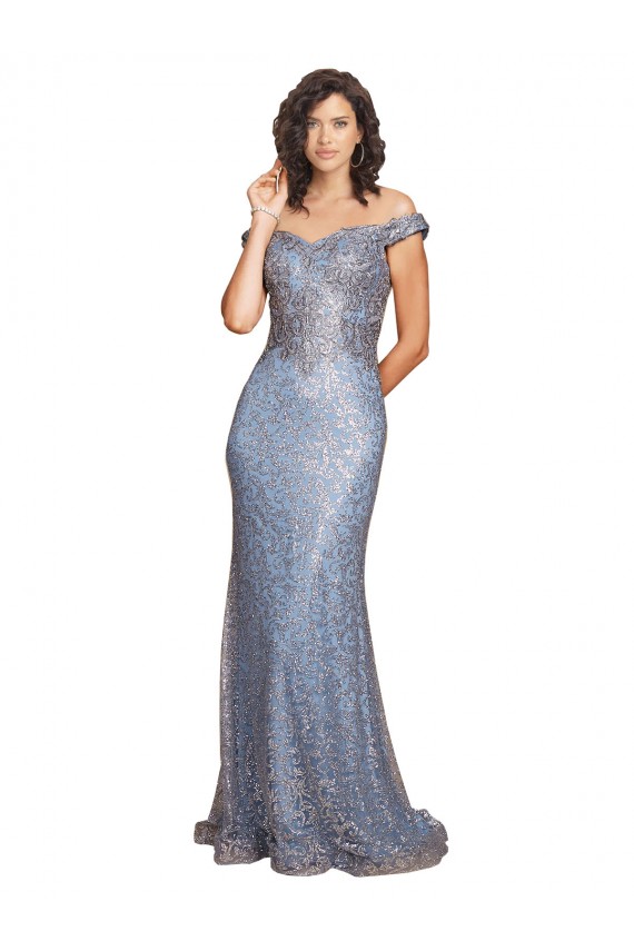 Off the Shoulder Sweetheart Neckline Sequin Bridesmaid Dress with Thigh High Slit UK