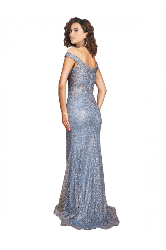 Off the Shoulder Sweetheart Neckline Sequin Bridesmaid Dress with Thigh High Slit UK