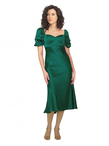 Ruched Sleeve Silky Satin Bridesmaid Dress UK