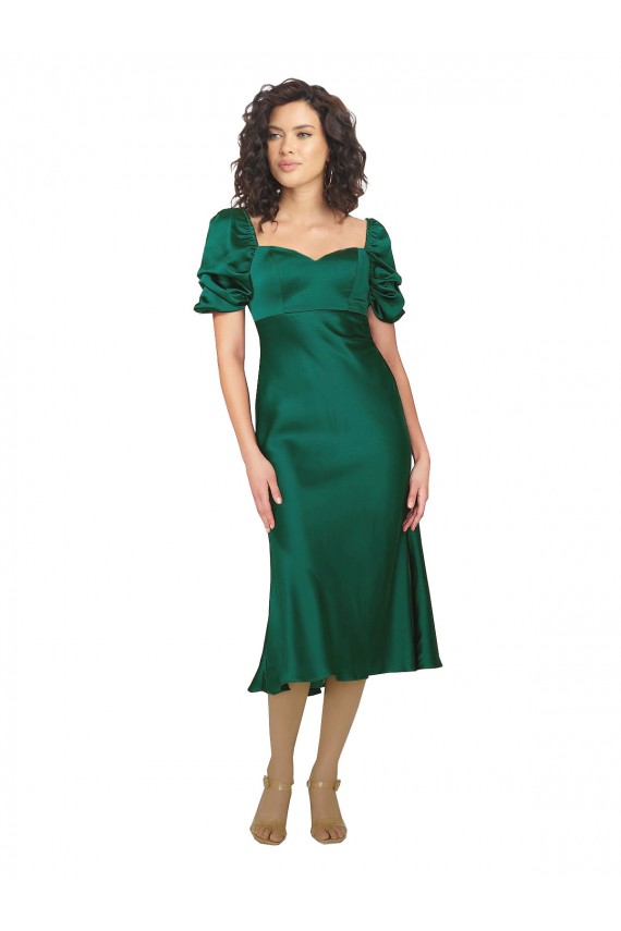 Ruched Sleeve Silky Satin Bridesmaid Dress UK