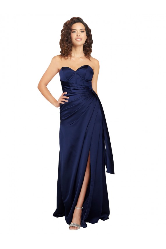 Floor Length Wrap Skirt Silky Satin Bridesmaid Dress UK