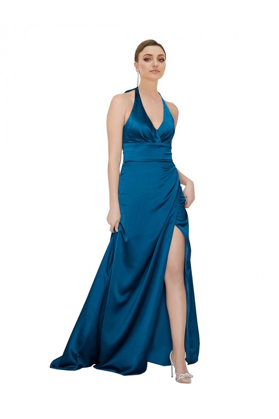 Halter Neck Silky Satin Bridesmaid Dress UK
