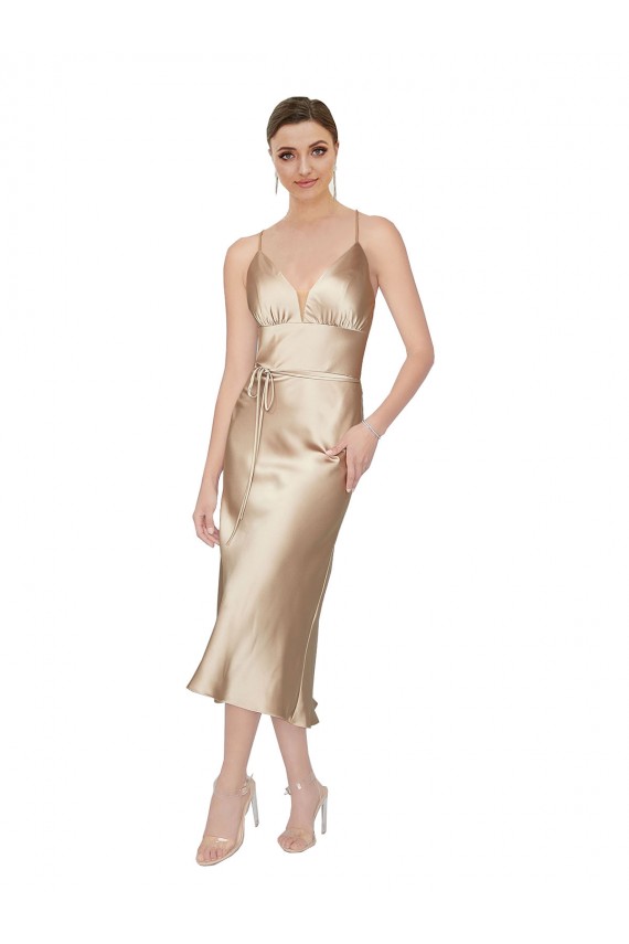 Empire Waist Midi Silky Satin Bridesmaid Dress UK