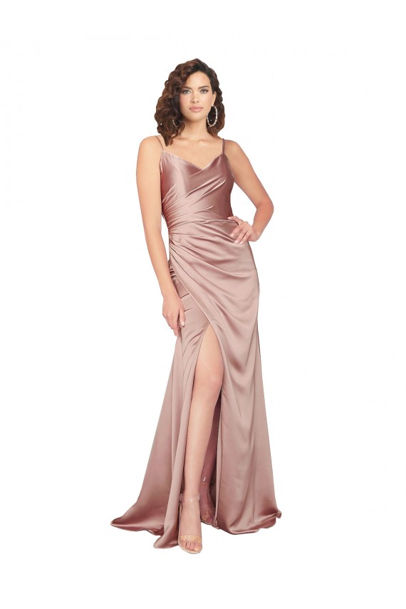 Floor Length Silky Satin Bridesmaid Dress with Front Skirt Slit UK
