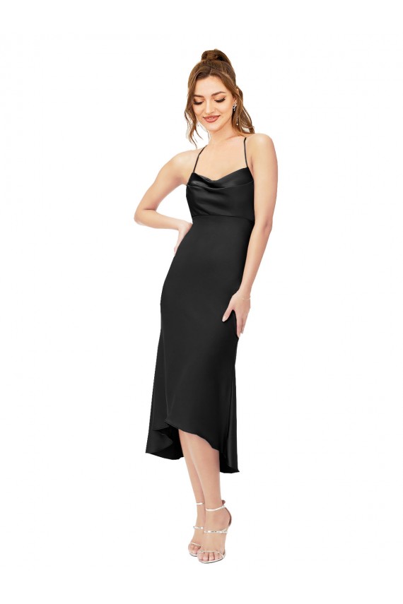 High Low Midi Silky Satin Cowl Neck Bridesmaid Dress UK