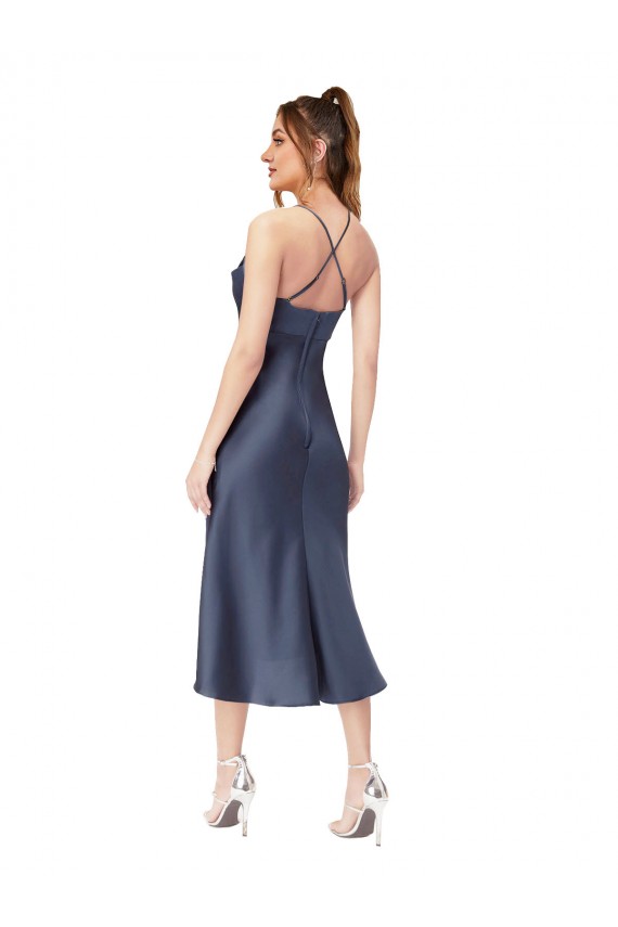 High Low Midi Silky Satin Cowl Neck Bridesmaid Dress UK
