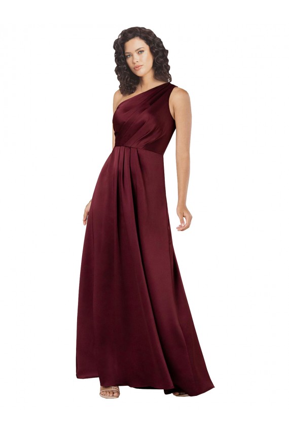 One Shoulder Silky Satin Bridesmaid Dress with Subtle Pleats UK