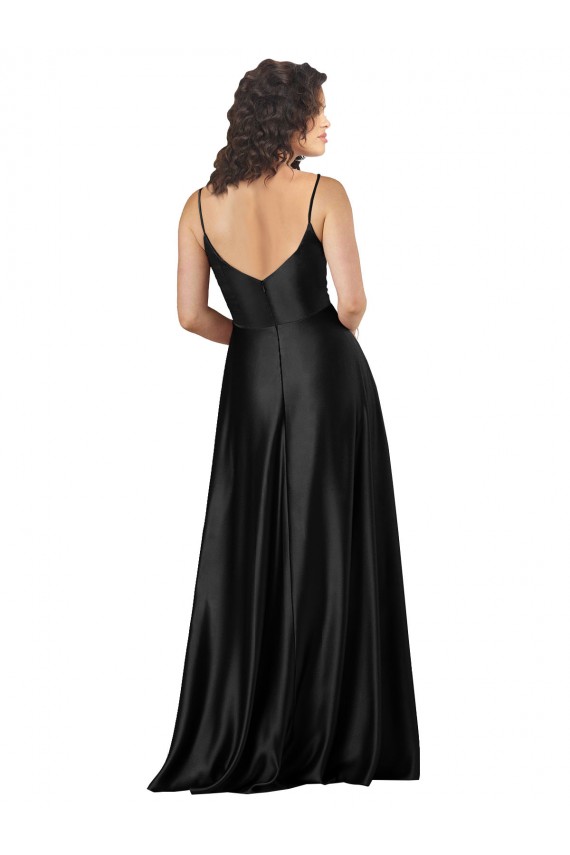 Full Length V-Neckline Silky Satin Bridesmaid Dress with Full Skirt UK