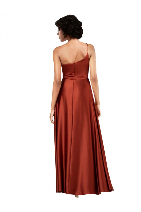 Sophisticated One Shoulder Silky Satin Bridesmaid Dress with Full Skirt UK