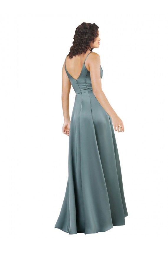 Silky Satin Floor-Length Long Bridesmaid Dress with V-Neckline UK