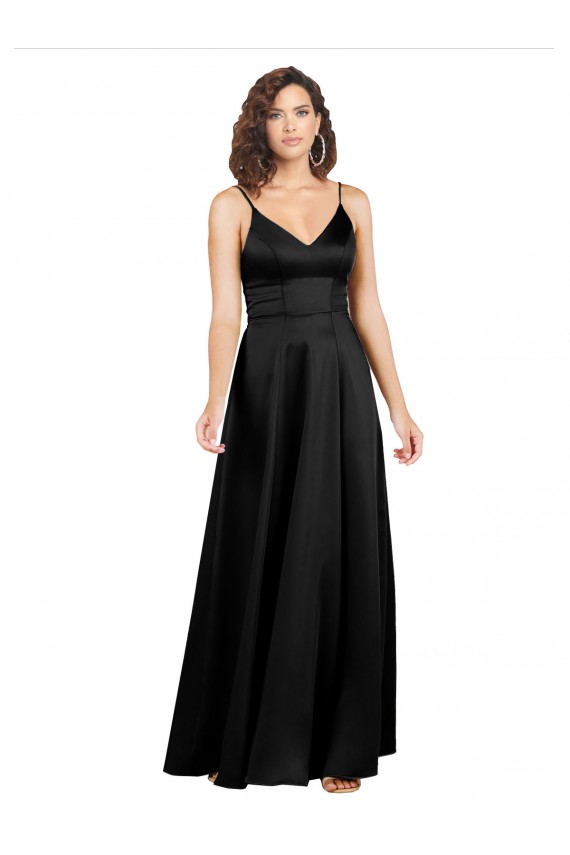 Silky Satin Floor-Length Long Bridesmaid Dress with V-Neckline UK