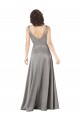 Plunging V-Neckline Long A-Line Silky Satin Bridesmaid Dress UK