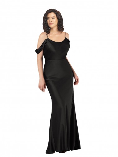Off the Shoulder Sleeves Silky Satin Bridesmaid Dress with Skirt Slit UK