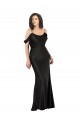 Off the Shoulder Sleeves Silky Satin Bridesmaid Dress with Skirt Slit UK