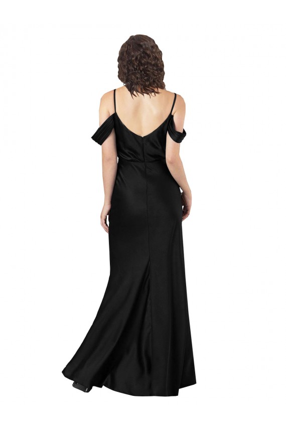 Off the Shoulder Sleeves Silky Satin Bridesmaid Dress with Skirt Slit UK