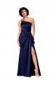 One Shoulder Silky Satin Bridesmaid Dress with Skirt Slit UK