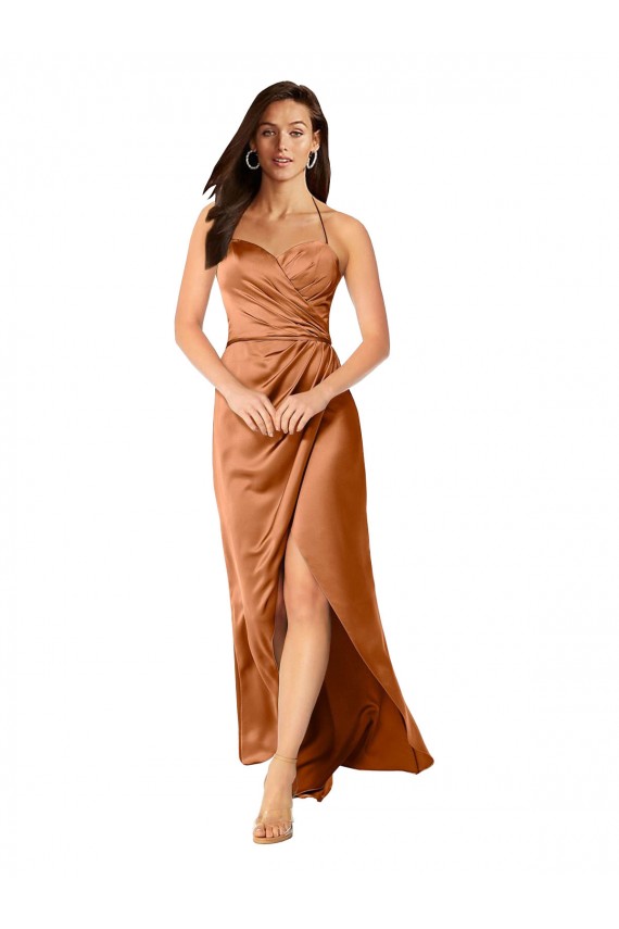 Faux-Wrap Skirt Silky Satin Bridesmaid Dress UK