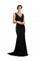 V-Neck Full Length Silky Satin Bridesmaid Dress with Soft Cowl Neck and Sweep Train UK
