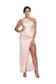 One Shoulder Full Length Long Silky Satin Bridesmaid Dress with Thigh Split UK