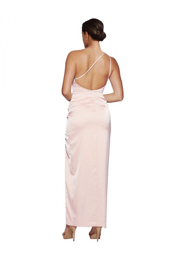 One Shoulder Full Length Long Silky Satin Bridesmaid Dress with Thigh Split UK