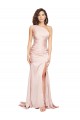Full Length One Shoulder Long Silky Satin Bridesmaid Dress with High Split UK