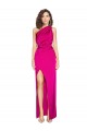 One Shoulder Long Full Length Silky Satin Bridesmaid Dress with Front Side Split UK