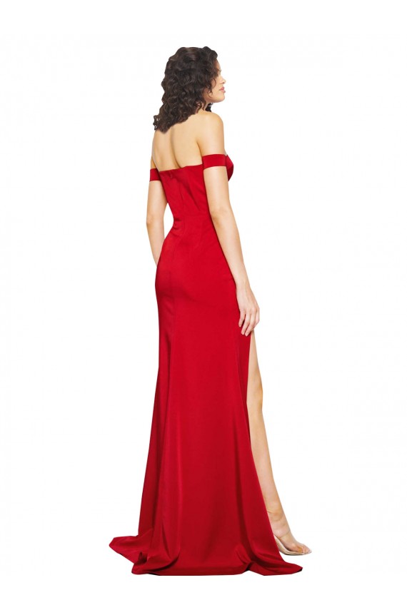 Off the Shoulder Sweetheart Bustier Style Silky Satin Bridesmaid Dress with Side Split UK