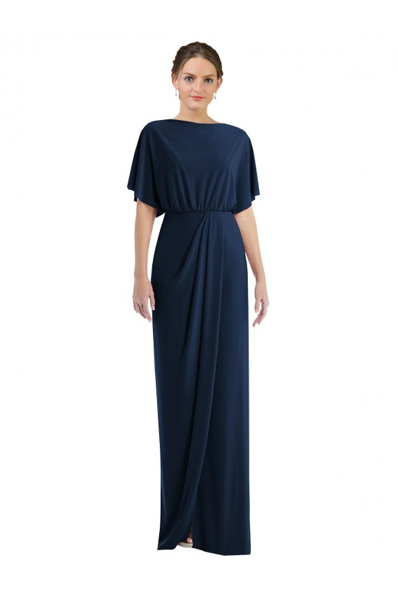 Open Back Short Sleeves Draped Tulip Skirt Maxi Spandex Bridesmaid Dress UK