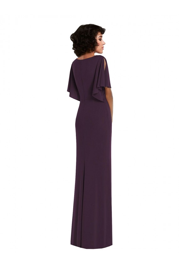 Faux Wrap Split Sleeves Maxi Spandex Bridesmaid Dress with Cascade Skirt UK