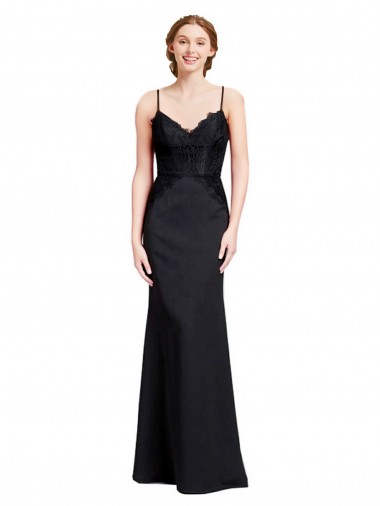 Long Chiffon Bridesmaid Dress with Lace Bodice and Curved V-Neckline UK